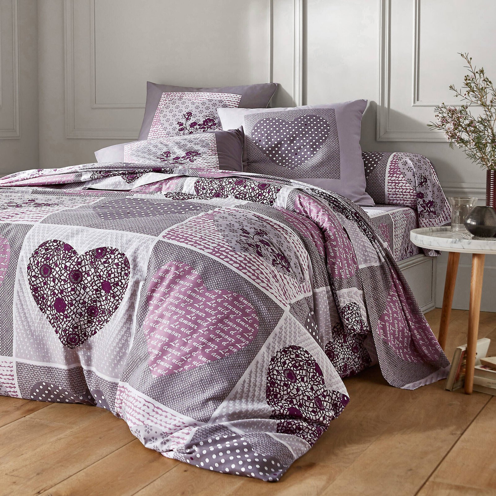 Linge de lit Lovely en coton imprimé coeurs – Image 2