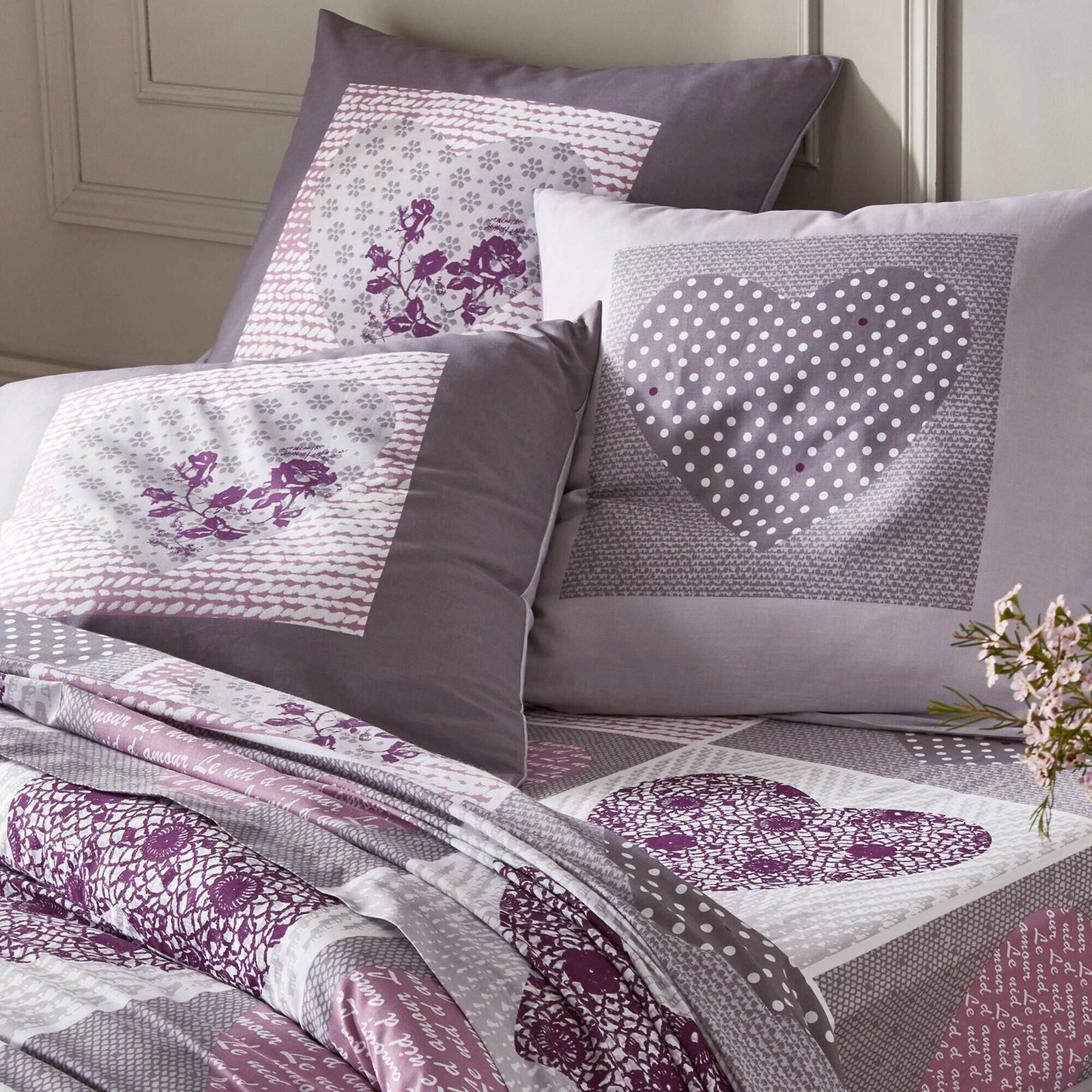 Linge de lit Lovely en coton imprimé coeurs – Image 5